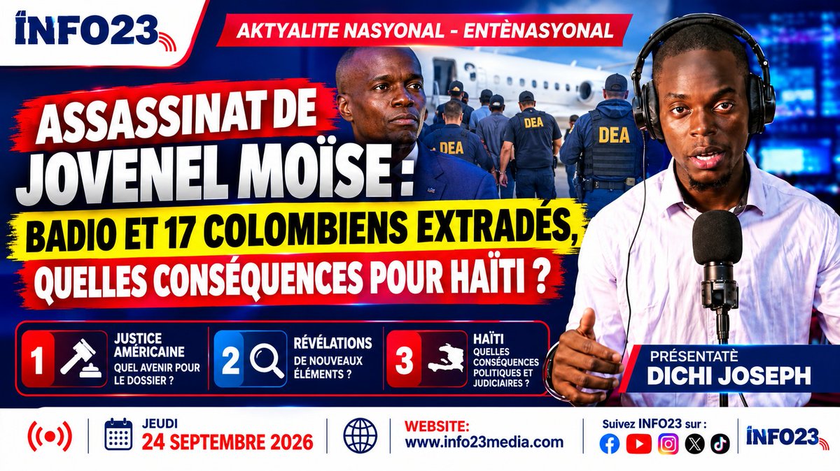 info23ht's tweet photo. Votre rendez-vous d'aujourd'hui entre 10h am-12h pm🙏🏽
#Colombiens #Extradition #JusticeHaitienne #PolitiqueHaitienne #HaitiActualite #INFO23Media #HaitiDiaspora #ActualiteHaiti https://t.co/oUb0vlTRSm
