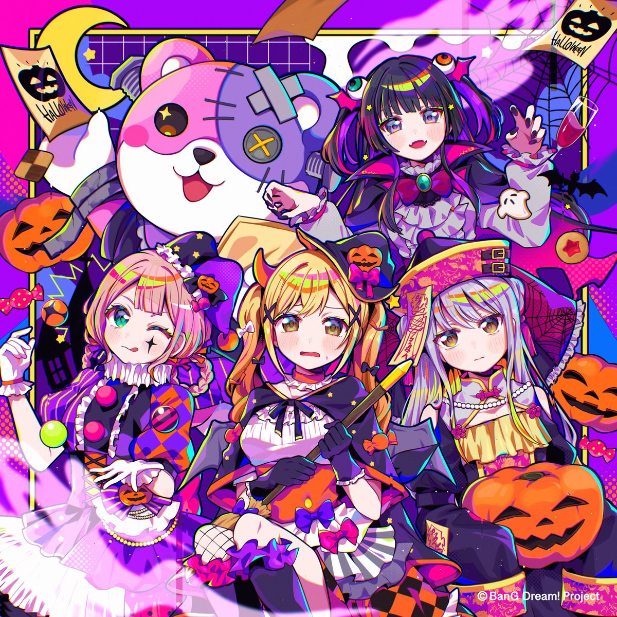 ssm_a_u's tweet photo. 🎃おしらせ🎃

バンドリ！ガールズバンドパーティ！
 『Hello! Wink!(パラレルver.)』
有咲×ひまり×友希那×燐子×ミッシェル

ジャケットイラストを描かせていただきました！
よろしくお願いします🍭✨

#ガルパ #バンドリ https://t.co/RONbdCxQnp
