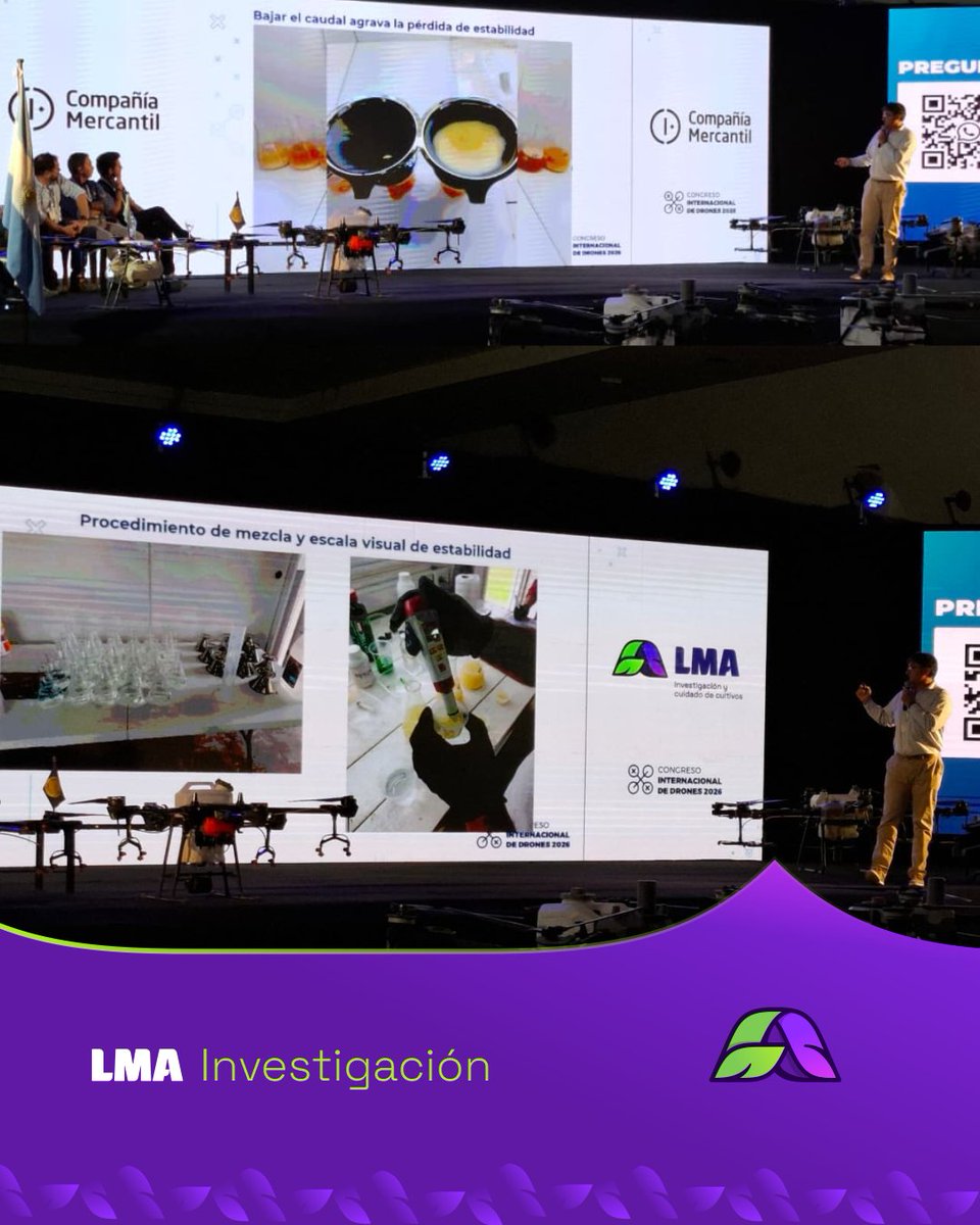 lma_agro's tweet photo. Momento muy especial en el Congreso Internacional de Drones 2026. 

🟣 Expusimos nuestro trabajo “Evaluación de compatibilizantes comerciales para pulverización con drones agrícolas a bajo caudal” fue reconocido  🏆como Mejor Trabajo Científico en el eje Producción.

🙌💯 https://t.co/fPU0GA1ha0