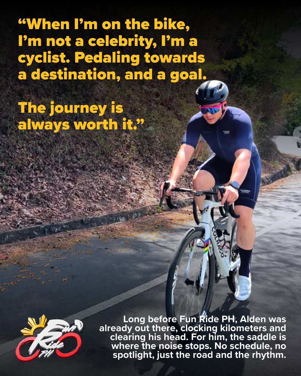 myriad_corp's tweet photo. "Pedaling towards a destination, and a goal.
The JOURNEY is always WORTH IT." 🚴‍♂️
-- Alden Richards 

Ride with Alden.
Ride with us.
🚴‍♂️🚴‍♀️🚴

@aldenrichards02 
#FunRidePH 
#ALDENRichards https://t.co/Xyd0Gf2C2W