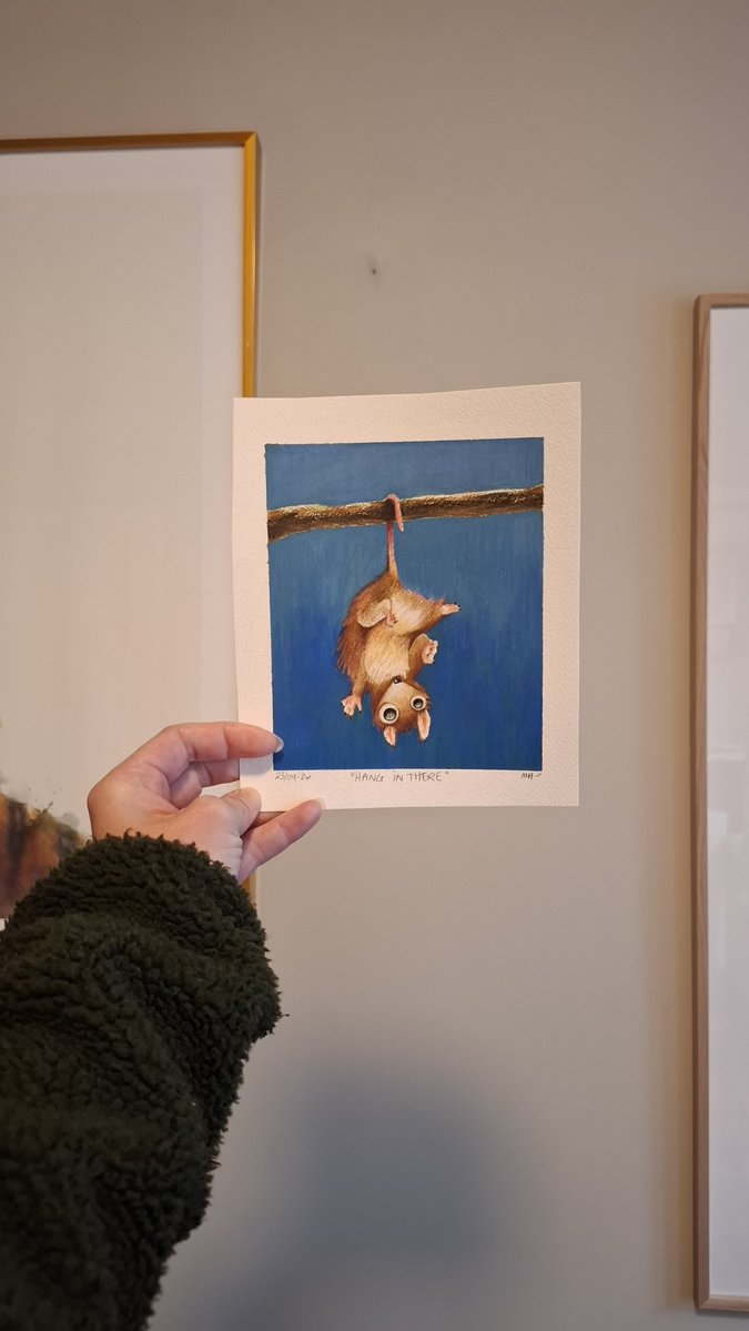 whimsicalpaint's tweet photo. Putting random paintings on our livingroom wall until my husband notices 

He didn't notice 🚫

The weird berries 🍒
The sheriff frog 🐸
Or the badly painted crew (that sang hey macarena really loud) 🪗🥁

Let's se if this little weirdo gets noticed: https://t.co/8Xkg7LxgxR