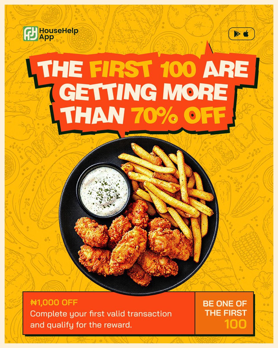 HouseHelpApp's tweet photo. Yes, you read that right🤭 

The first 100 people to place an order on HouseHelpApp get not just 70% off their order, but an additional 1000 discount🔥🤭

What are you still waiting for? Hurry and download HouseHelpApp now to place your order😊

#HouseHelpApp #bestfooddeliverypluginlagos #fooddelivery #goodfoodlesswahala