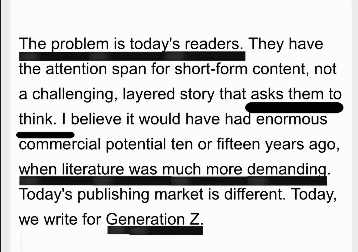 stxdyla's tweet photo. Ok. Wow. I dont usually engage in #booktwt discourse bc it gets crazy fast but this is beyond even my comprehension. I thought readers would revive the publishing industry but THIS is why books are becoming fast fashion..asking an author to dumb their books down is insane https://t.co/4vSwhgzpoW
