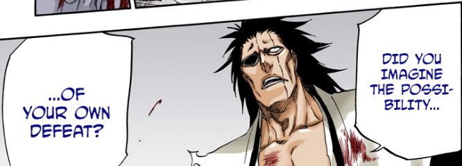 0relevance's tweet photo. @RKVSVerse Because Kenpachi is just as he imagined. He had an implanted idea that Kenpachi was unbeatable and unconsciously nerfed himself. He was a stupid child who imagined his enemy an unattainable monster. https://t.co/M6JyeiCr9I