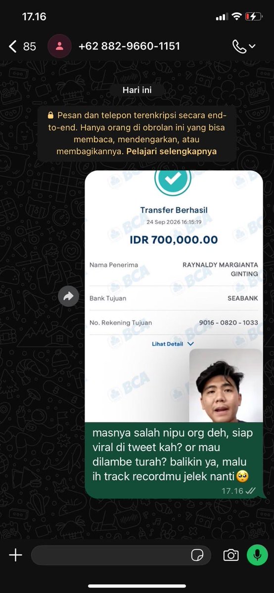 deviptrsza's tweet photo. halo warga x! can y'all help me🥺 aku
barusan kena tipu online pas mau beli tab lewat tt, pelaku meyakinkan bahwa trusted n akan kirim barang tp dia mau dp dulu dan aku tf 700. pas udah tf lgsg diblock semua akunku, di bantu wa oleh temen" jg ttp tp aku stalk linkedin dan smanya https://t.co/jVIZBNccSy