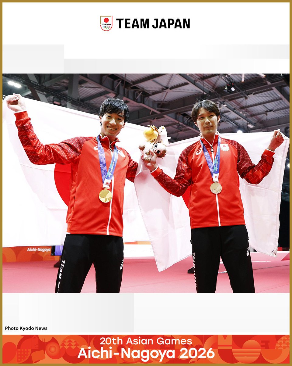 TeamJapan's tweet photo. ◤ 📸TEAM JAPAN Shots #愛知名古屋2026 ◢

🤺フェンシング

【女子サーブル個人】
1位 江村美咲 選手 🥇

【男子エペ個人】
1位 加納虹輝 選手 🥇
3位 山田優 選手 🥉

江村美咲 選手が本種目で日本初のメダル獲得✨
加納虹輝 選手は地元・愛知でアジア大会2連覇を達成しました🏆
団体での活躍にも注目です👀

@FJE_fencing
#TEAMJAPAN #ともに一歩踏み出す勇気を

愛知・名古屋アジア大会はTBS ▶︎ @TBS_TV_S1