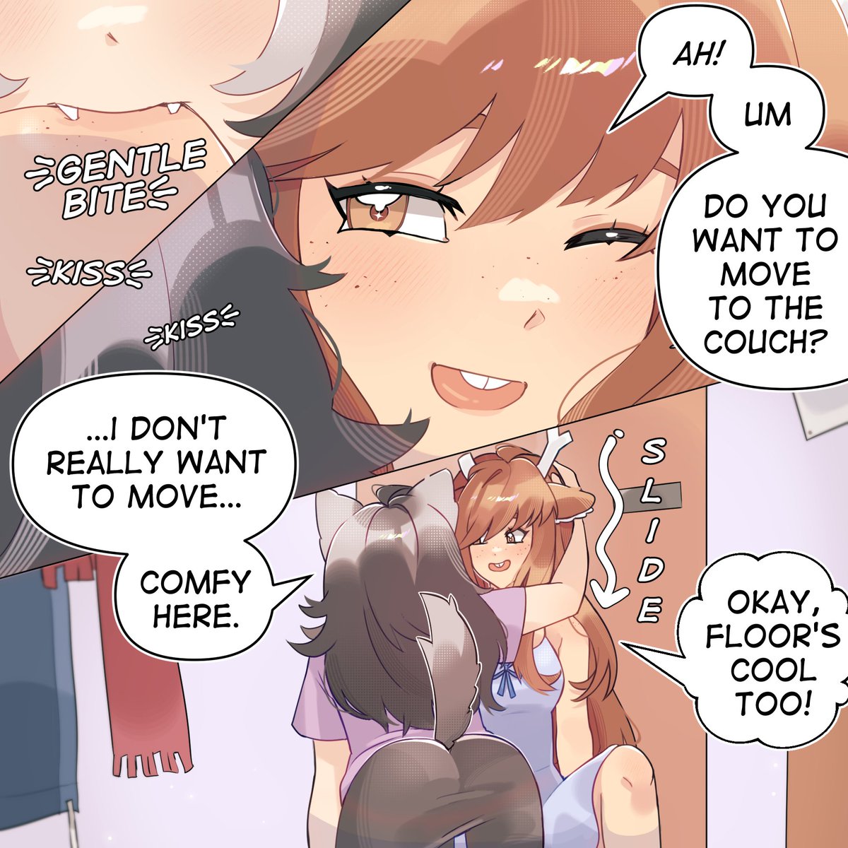 kindofpure's tweet photo. Visiting during her GF's heat (they make it exactly one step into the apartment)

#yuri #pawfectpair https://t.co/RsFgCieerr