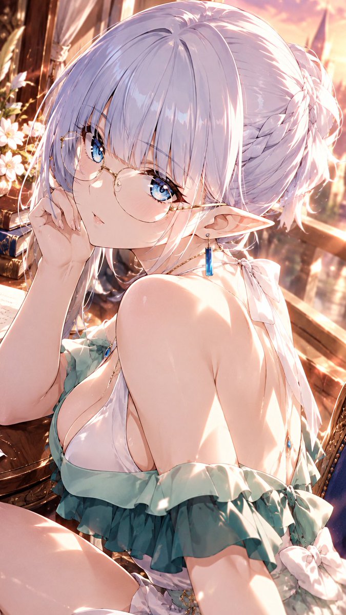 CheinCyan's tweet photo. 「ふふっ、何か気になりますか？」✨

眼鏡姿のベータと、夕暮れのひととき。
いつもの知的な雰囲気に、少しだけ距離の近さを加えて描いてみました💙

The Eminence in Shadow / Beta
#陰の実力者 #ベータ https://t.co/GotgJ6fC9W