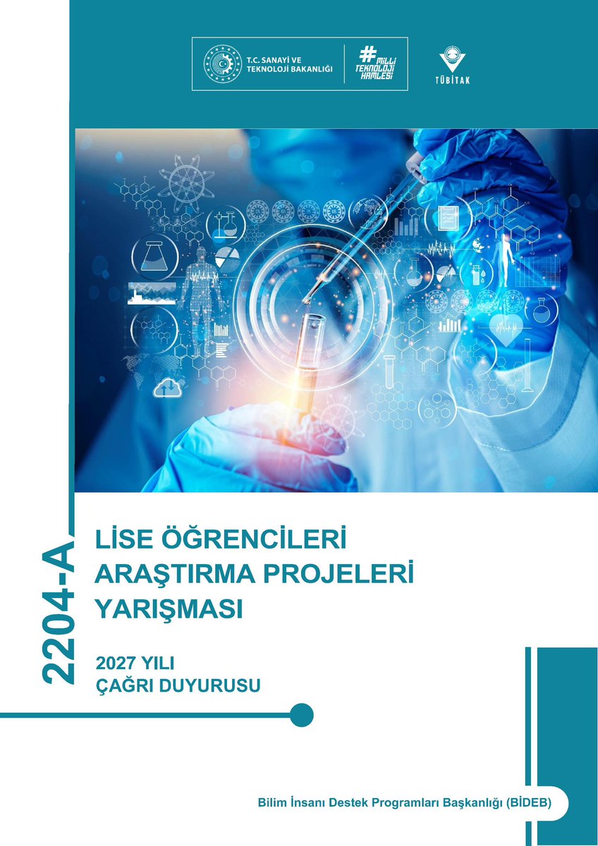 AdanaMemArGe's tweet photo. TÜBİTAK Bilim İnsanı Destek Programları Başkanlığı (BİDEB) tarafından; 2204-A Lise Öğrencileri Araştırma Projeleri Yarışması ile 2204-B Ortaokul Öğrencileri Araştırma Projeleri Yarışmasının 2026-2027 dönemi Çağrı Duyurusu ve Proje Rehberi yayımlanmıştır.
@tcmeb 
@Tubitak 
@AdanaMem 
@mnaras 
@Selcuk_Tyurek01