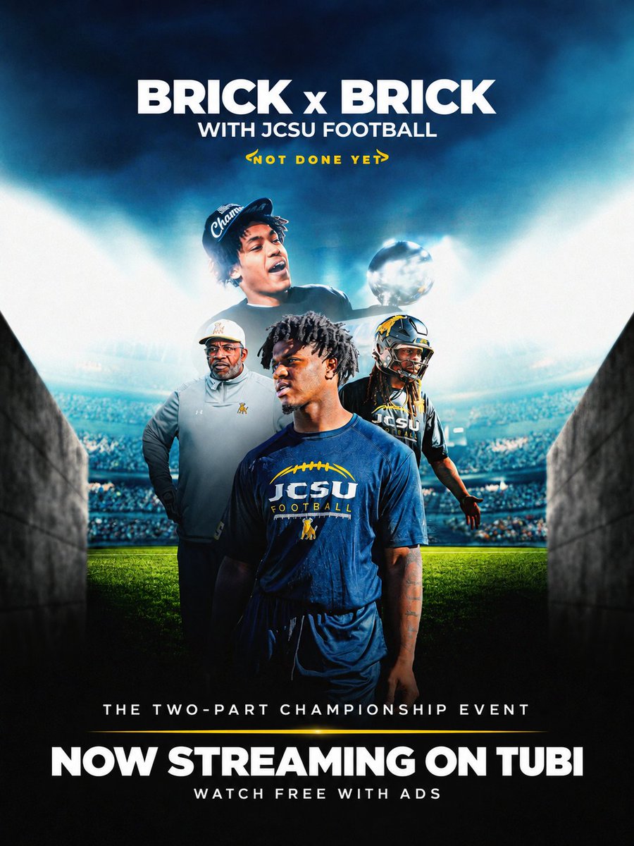 HBCUGameday's tweet photo. 56 years. One championship. Two episodes. 🤘🏾

Not Done Yet: The Brick x Brick with JCSU Football championship event is now streaming free with ads on Tubi.

From the CIAA title game to JCSU’s historic home playoff appearance. 🧱🏆

WATCH: https://t.co/nzB6JB1C4Y https://t.co/PQdTPo2BNU