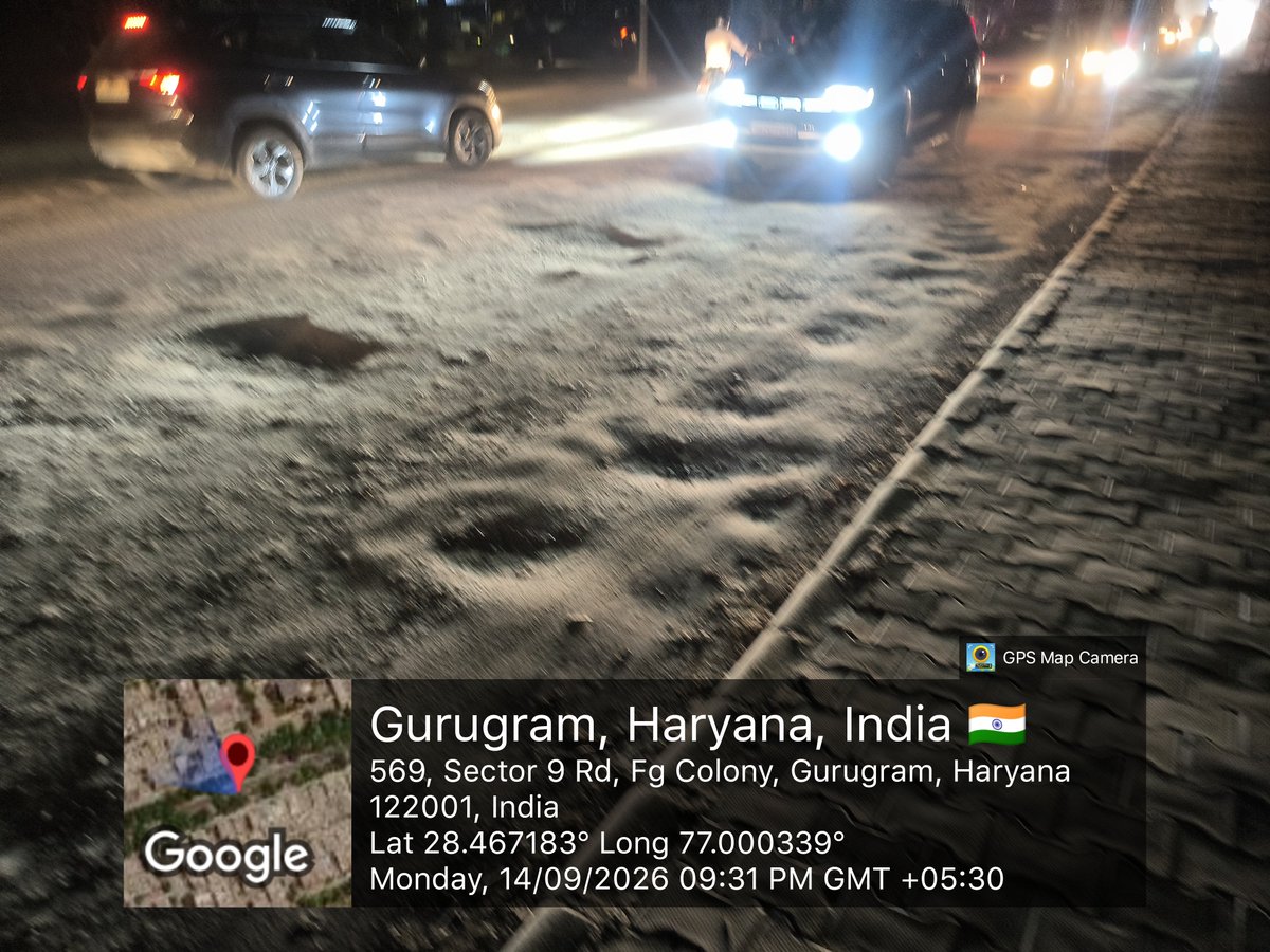kuldeep2283's tweet photo. @OfficialGMDA @MunCorpGurugram @GauriSarin @NayabSainiBJP @cmohry  why Why are the authorities sleeping on this?
​I raised a complaint few weeks ago about the severe potholes on the road but no action has been taken. Why is taxpayer money being blatantly wasted while citizens are forced to risk their lives on broken roads every day? https://t.co/10vTyZfjku