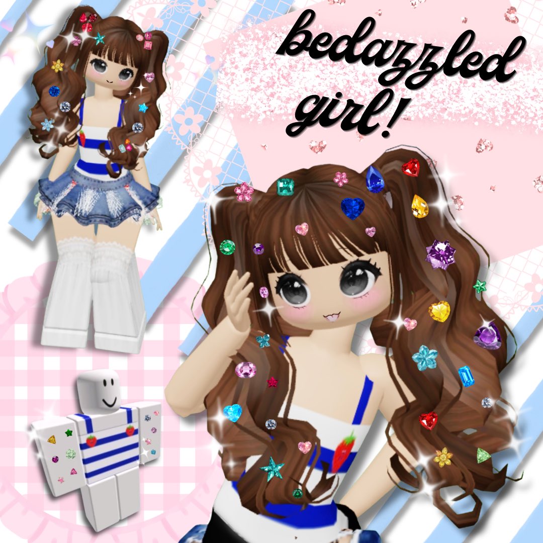 yuuu_783's tweet photo. White × blue top accented with strawberry buttons! 🍓
Put together a glittering collage full of sparkles ✨💎

ビジューデコの流行りもう終わったのかな…😱
まぁ、可愛いからいいか！

#RobloxFashion #RobloxArt #RobloxAvatar⁠ https://t.co/CuEdz0XON4