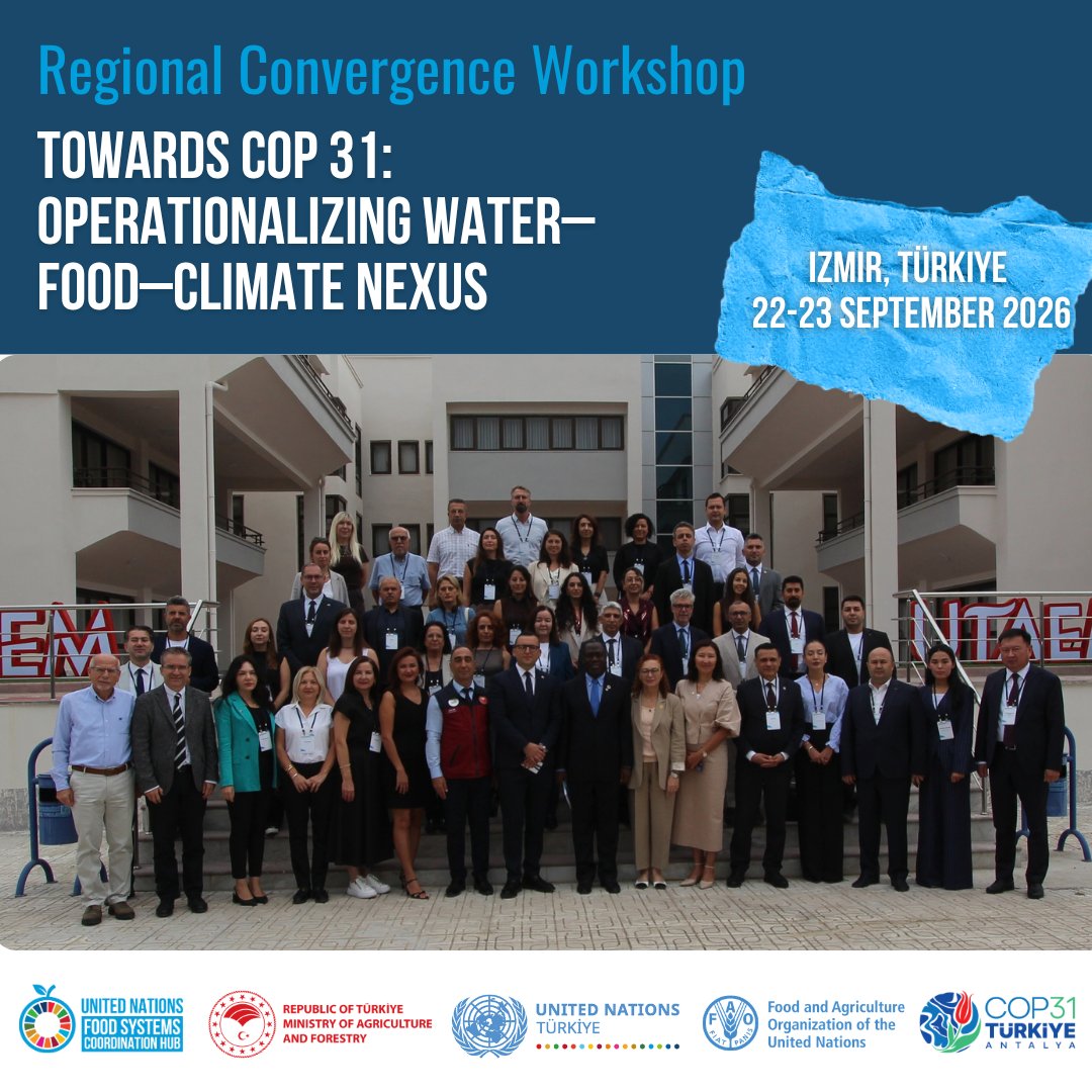 FoodSystems's tweet photo. 💧🌾🌍 In İzmir, countries from across the region are discussing how to better connect food systems, water and climate priorities ahead of #COP31.

The focus: shared policy priorities, practical solutions and investment opportunities, and a regional roadmap for continued cooperation.

Read the press release: https://t.co/zfwPydjDDF