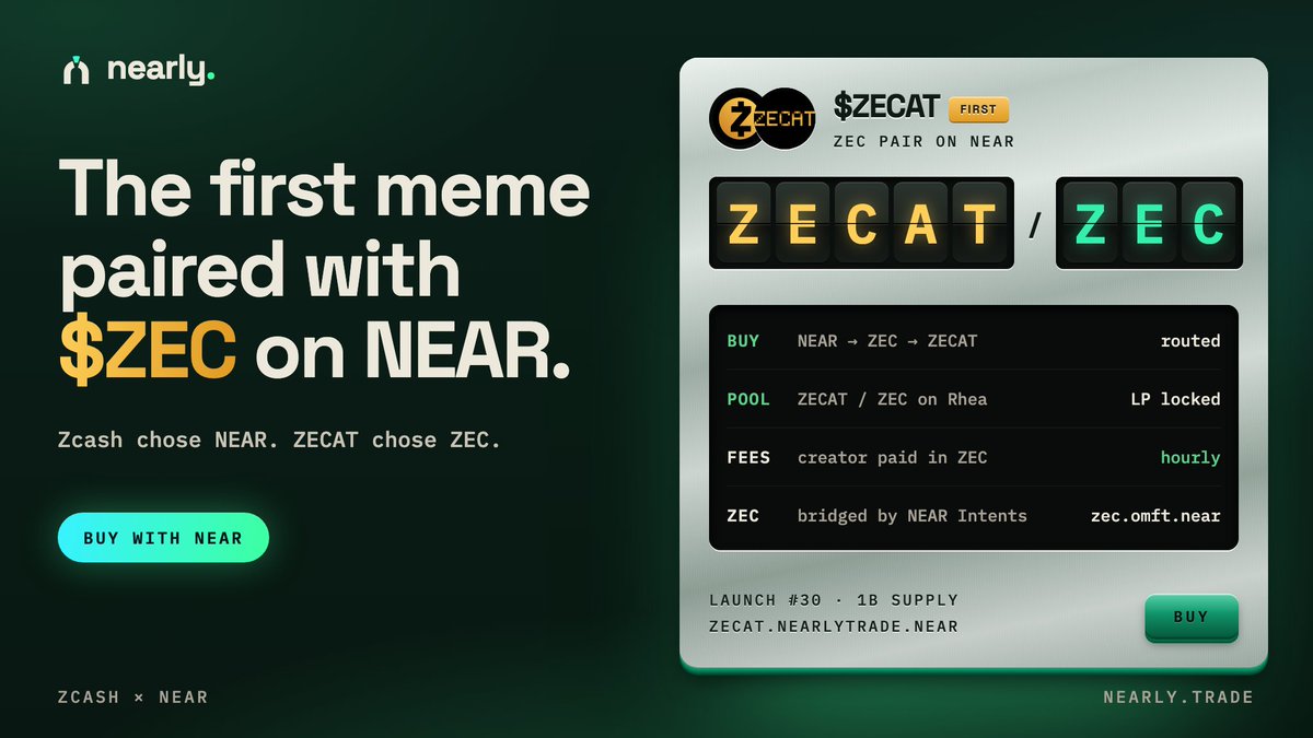 nearlytrade's tweet photo. @NEARProtocol 1st ever $ZEC pair on @NEARProtocol https://t.co/43OQ5AyElE