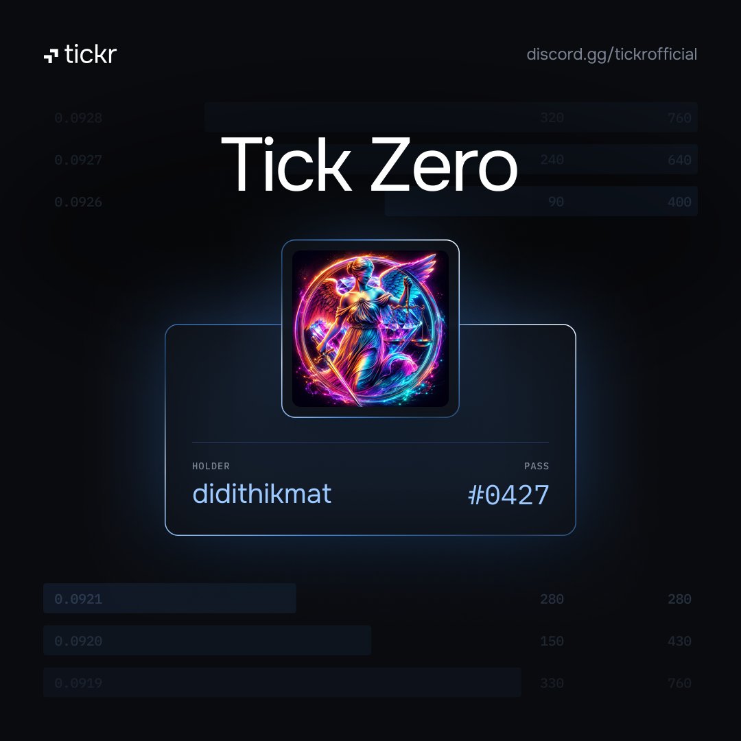 BahUndang's tweet photo. Excited to be the #0427 of Tick Zero - @tickr_co's highest Discord role - the RWA perpetual DEX bringing the world's financial markets on-chain. #tickr https://t.co/cJX1qi8LaD