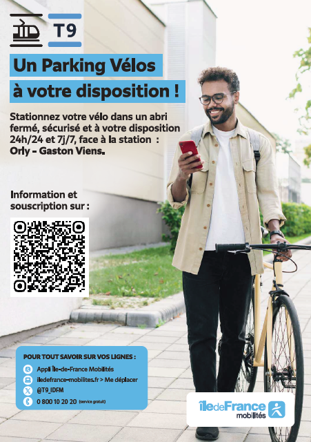 T9_IDFM's tweet photo. 🚴♀️ Amis cyclistes, nous vous rappelons que le Parking Vélos sécurisé situé devant la station Orly - Gaston Viens est ouvert !
✅ Accès gratuit avec abonnement #Navigo (Annuel, Imagine'R, Senior).
ℹ️ https://t.co/HhnBdHd9R8 https://t.co/hfThawRMiY