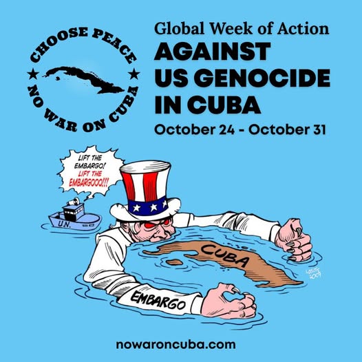 NNOCuba's tweet photo. Visit https://t.co/9K5STeOcdt to learn more and get involved. On October 28, the world votes to end the US blockade on Cuba for the 34th time. The U.S. ignore the world. It must be met with action everywhere.
#EndTheGenocideInCuba #UnBlockCuba #NoWarOnCuba #BlockadeIsGenocide https://t.co/hyz84vIeEt