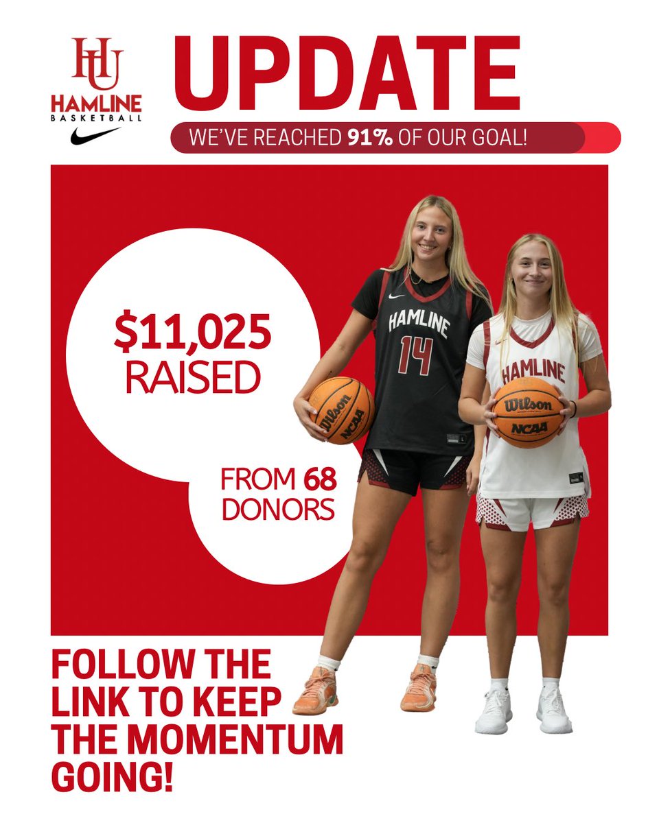 HamlineWBB's tweet photo. π Steady progress this week, help push us π over the top today! #goHU
β‘οΈ https://t.co/D4AViy5pYC https://t.co/GnYQH0PO4A