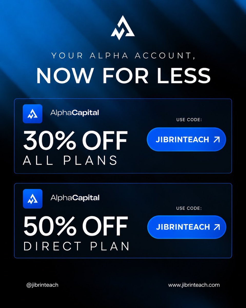 JIBRIN5k's tweet photo. 🔥 BIG DISCOUNTS ON ALPHA CAPITAL 🔥

30% OFF ALL PLANS ✅
50% OFF DIRECT PLAN ✅

If you’ve been waiting to get funded, this is your sign 👀

Use code [JIBRINTEACH] and secure your account for less. 🚀

Link below 🤍🔥✅

https://t.co/itVlaOCSiL https://t.co/3miLIb0wFz