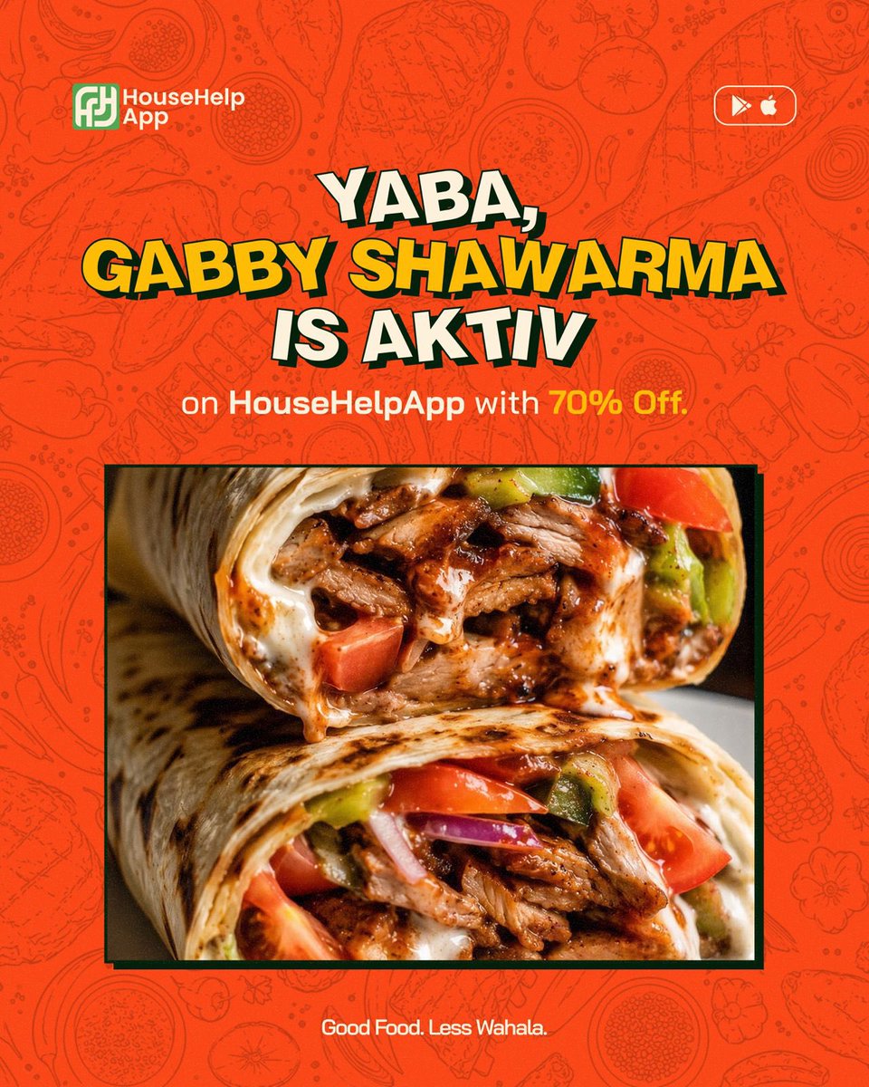 HouseHelpApp's tweet photo. Craving Shawarma today? Order from Gabby Shawarma on HouseHelpApp and get 70% off your order🤭

And get an additional 1000 discount when you’re part of the first 100 to order on HouseHelpApp😊

So what are you still waiting for? Download HouseHelpApp now to place your order🤭

#HouseHelpApp #bestfooddeliverypluginlagos #fooddelivery #goodfoodlesswahala