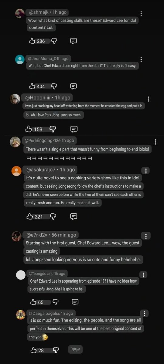 sunghoonus's tweet photo. the praise under jay's cooking show k-fans are obsessed with it gooooood lord it was seriously such a fun healing episode i can't wait for the rest it's such an amazing idea 😭 https://t.co/OMWaYHvvIo