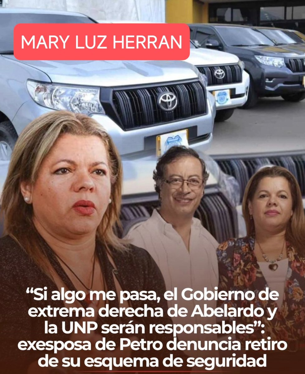 ojocolombia2026's tweet photo. 🇨🇴 Una de las 5 exesposas de PETRO (MARY LUZ HERRAN)

Estalla contra ABELARDO por haberle quitado las 4 TOYOTAS blindadas y los 10 escoltas.

Que opina de esta medida ❓ https://t.co/YHmFZs85xz