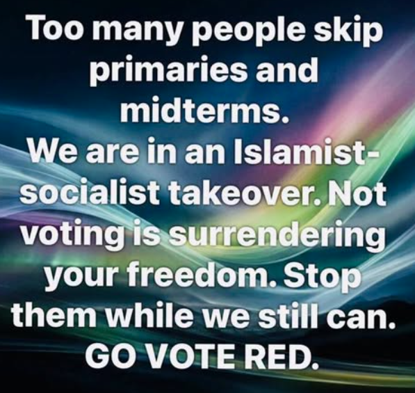 tim74958's tweet photo. REPUBLICANS ...  GET OUT AND VOTE!!!!

Don't wait until it is too late!

The Democratic Party is now the Democratic Socialist of America!  Too late for them.  They have already destroyed themselves, thanks to Bernie! https://t.co/TidFmuKK5R