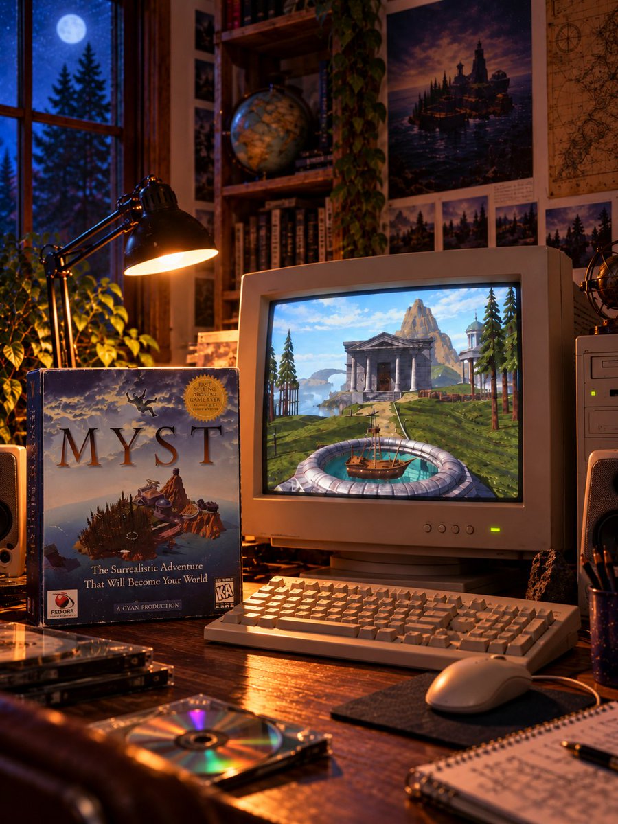 RetroByteVault's tweet photo. Myst released 33 years ago today.

If your family got a CD-ROM computer in the 90s, there’s a good chance you remember this game sitting nearby.

Exploring that island, clicking on everything and trying to solve puzzles without having a walkthrough sitting in your pocket.

Myst made owning a CD-ROM drive feel like you had just stepped into the future.