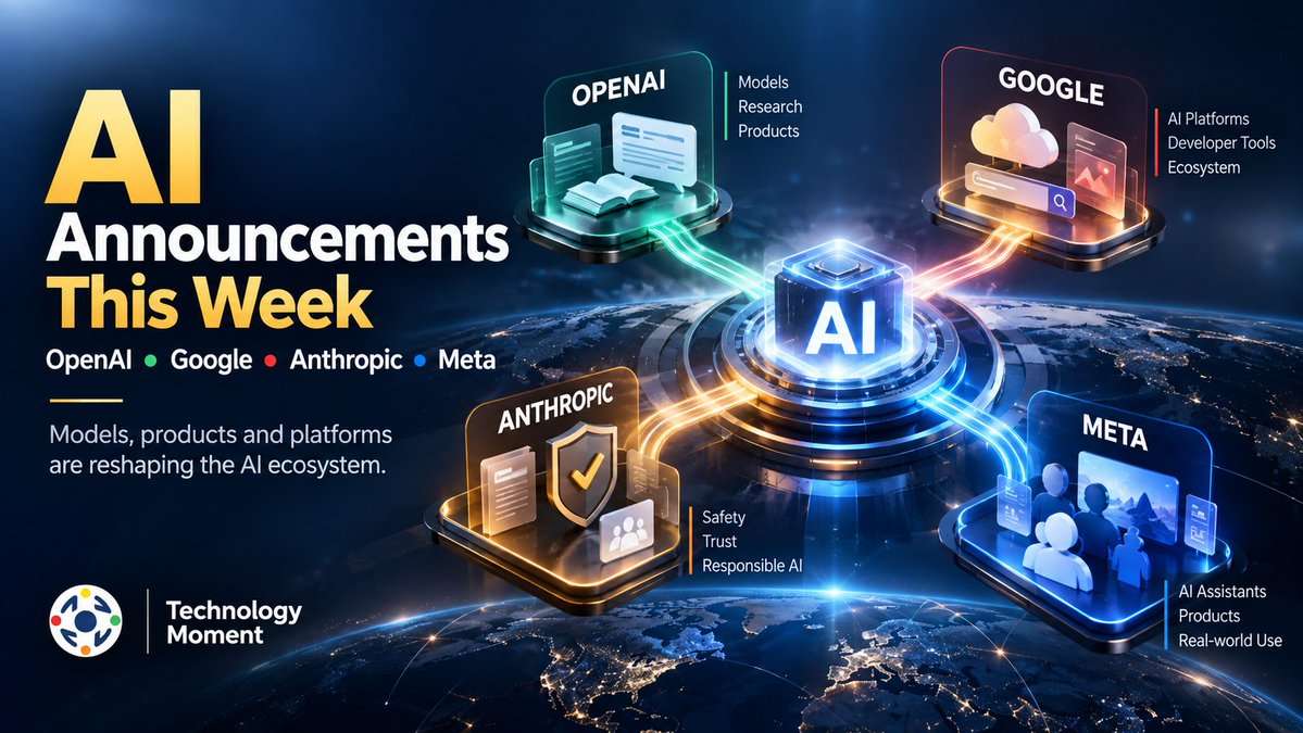 TechMomentHQ's tweet photo. This week’s biggest announcements from OpenAI, Google, Anthropic & Meta highlight new models.
Read the full roundup 👇
https://t.co/QNgsOtohvH
#AI #ArtificialIntelligence #OpenAI #GoogleAI #Anthropic #MetaAI #TechNews #TechnologyMoment #AIUpdates https://t.co/yLeOHDrLTq