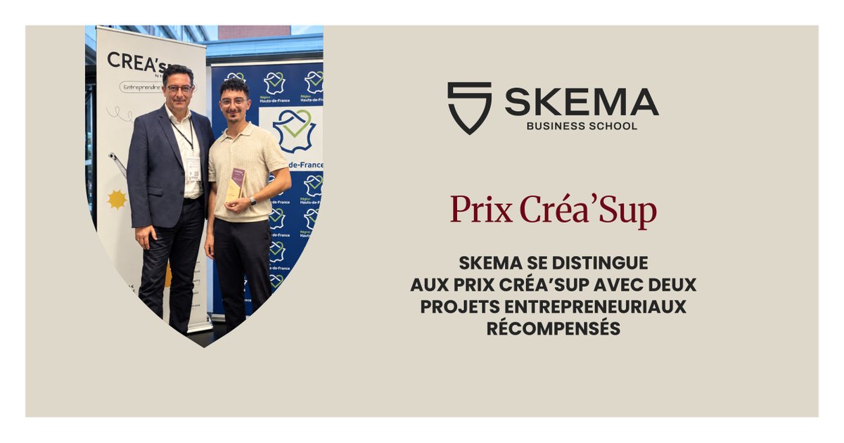 SKEMA_BS's tweet photo. [ACTUALITÉ 🚀] Deux étudiants de SKEMA figurent parmi les 9 lauréats du prix Créa'Sup, organisé par Formasup Hauts-de-France, sur près de 90 projets en compétition. Félicitations à Bilal El Azreq et Amael Lavigne pour cette réussite ! Détails ➡️https://t.co/ZvzsYgtl29 #WeAreSKEMA https://t.co/9q9WyyGsl8