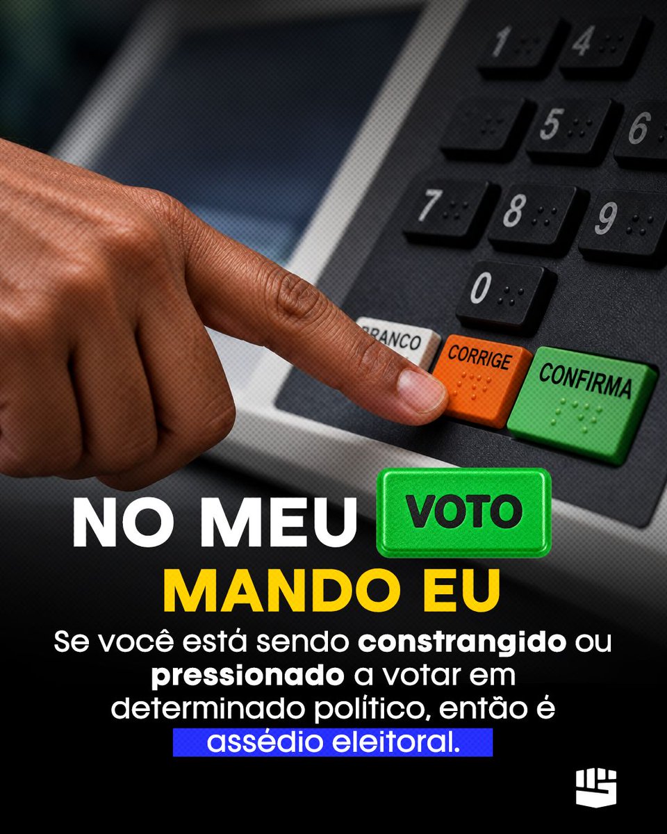 slpng_giants_pt's tweet photo. 📢 No meu voto mando eu!

O Tribunal Superior do Trabalho lançou uma campanha para empresas, instituições, sindicatos e organizações para combater o assédio eleitoral no ambiente de trabalho.

Ao aderir, a instituição passa a integrar a Aliança pelo Voto Livre e Secreto e pode utilizar o selo oficial da campanha.

Ninguém pode pressionar, ameaçar, constranger ou oferecer vantagens para interferir nas suas escolhas políticas no ambiente de trabalho. Seu voto é livre, secreto e protegido por lei!