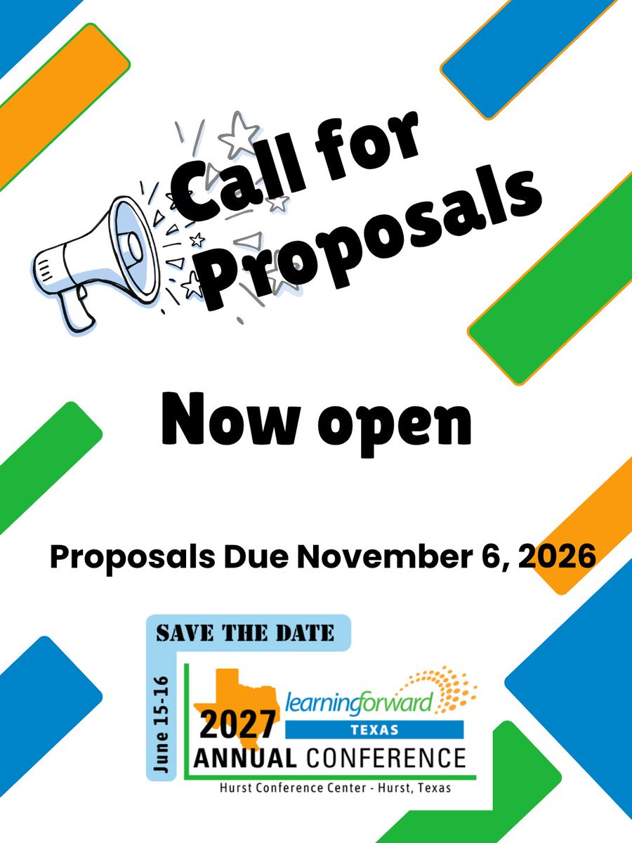 LearnTexas's tweet photo. 📣 You have something worth sharing!

The 2027 LearnFwdTX Annual Conference Call for Proposals is OPEN!
Share your ideas, strategies, &amp; experiences with educators leading PL across TX.

📅 Proposals due Nov 6, 2026

#LearnFwdTX26  #LFTXlearns #PL4PL #AdultLearning https://t.co/lPrJtwPsIk
