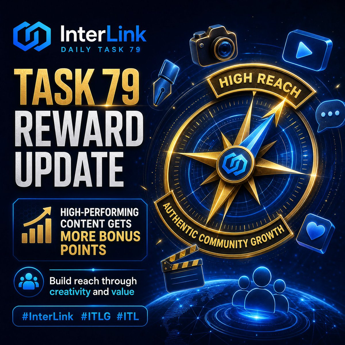 UzuKhali's tweet photo. High-performing content can receive increased bonus points under the new Task 79 reward system. Focus on creativity, reach, and real community value.
#InterLink #ITLG #ITL https://t.co/rdrrsUlEnH