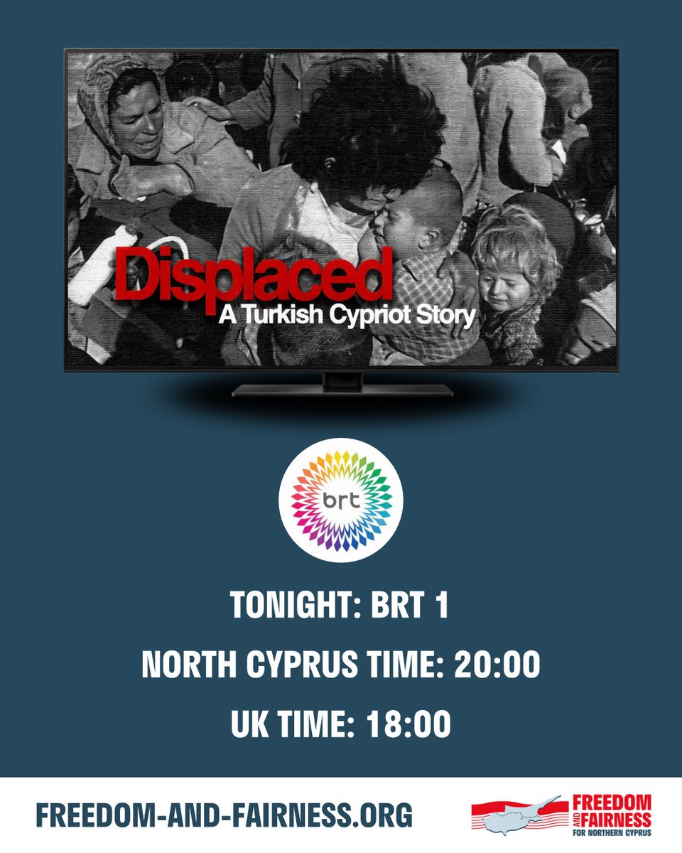 FFNCyprus's tweet photo. 📺 DISPLACED: A Turkish Cypriot Story airs TONIGHT on BRT 1.

🕗 20:00 North Cyprus time
🕕 18:00 UK time

The story of Turkish Cypriots from the 1950s to 1974 and after, told by those who lived it.

Tune in and share. https://t.co/BxGMugGgiI