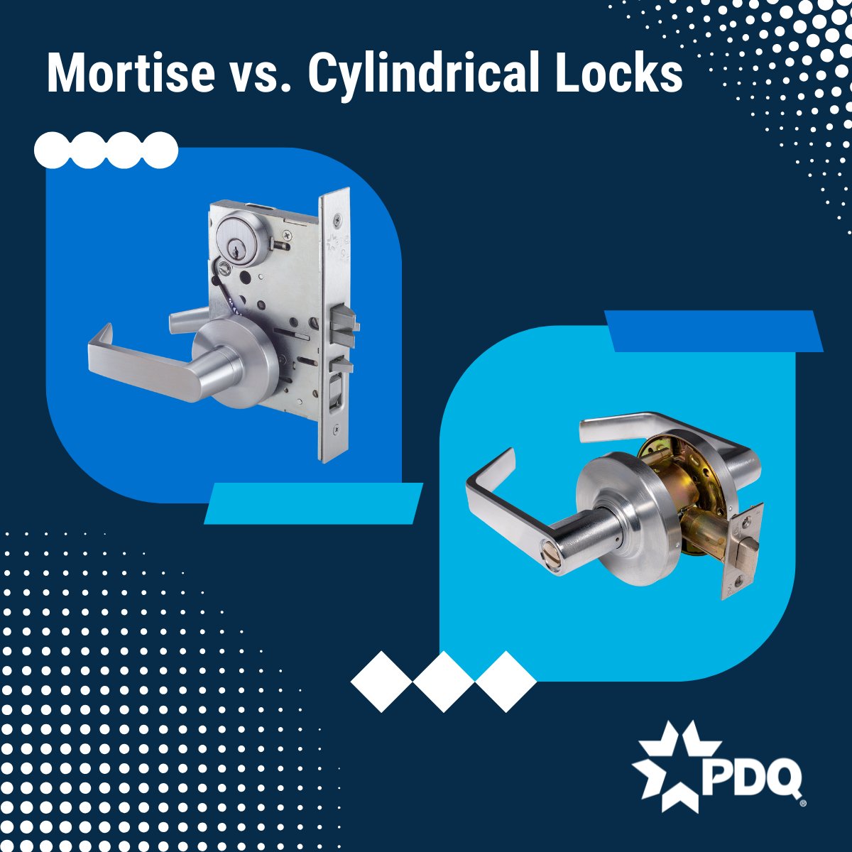 PDQLocks's tweet photo. Choosing between a mortise or cylindrical lock? Both deliver robust security. Mortise is ideal for high-traffic, all-in-one needs, while cylindrical is great for fast installs. Which fits your building? 

For more information: https://t.co/eWT4e0IL4Z #DoorHardware #PDQLocks https://t.co/hIMPDxCXog