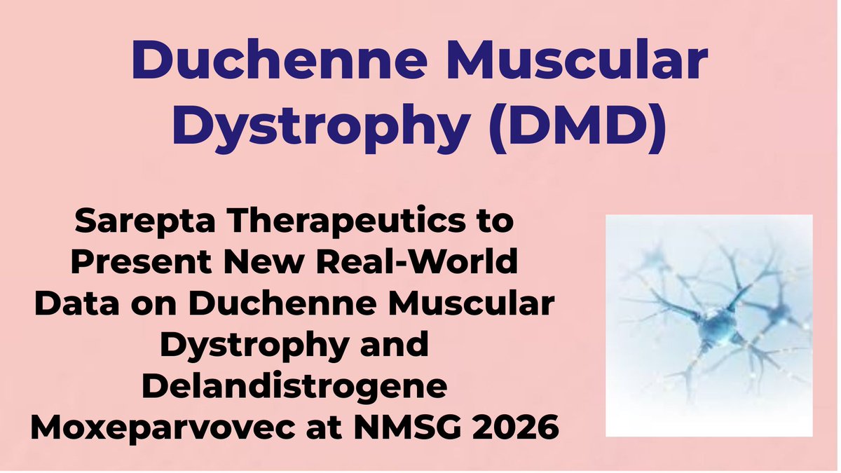 CheckOrphan's tweet photo. Sarepta Therapeutics to Present New Real-World Data on Duchenne Muscular Dystrophy and Delandistrogene Moxeparvovec at NMSG 2026 - For More Information Visit  https://t.co/OzAKVkMLlM  @Sarepta  #Duchenne  #Rare_Diseases  #DMD  #Muscular_Dystrophy  #Orphan_Drugs https://t.co/BZTXn0RLz7