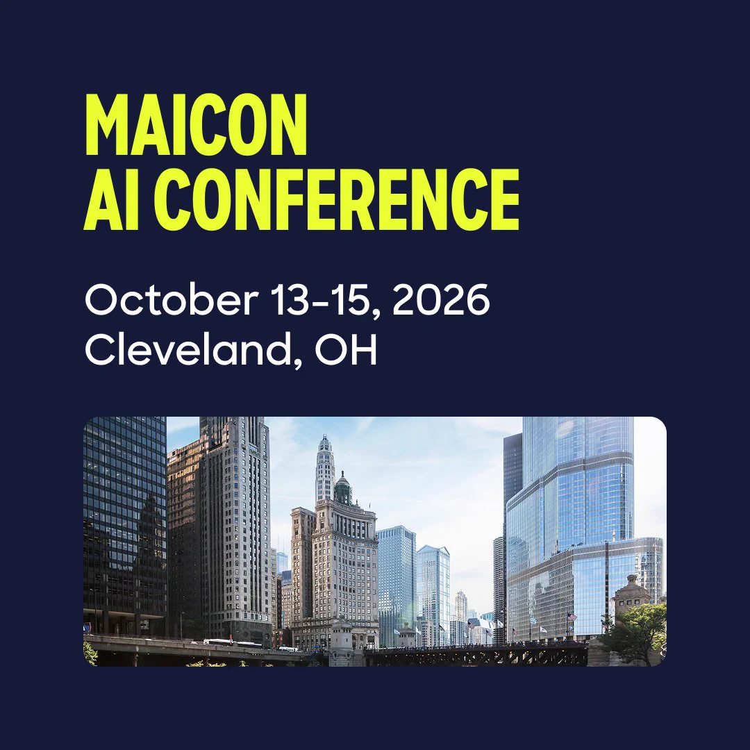 Maicon AI Conference scheduled for October 13-15, 2026, in Cleveland, Ohio, with a city skyline background.
