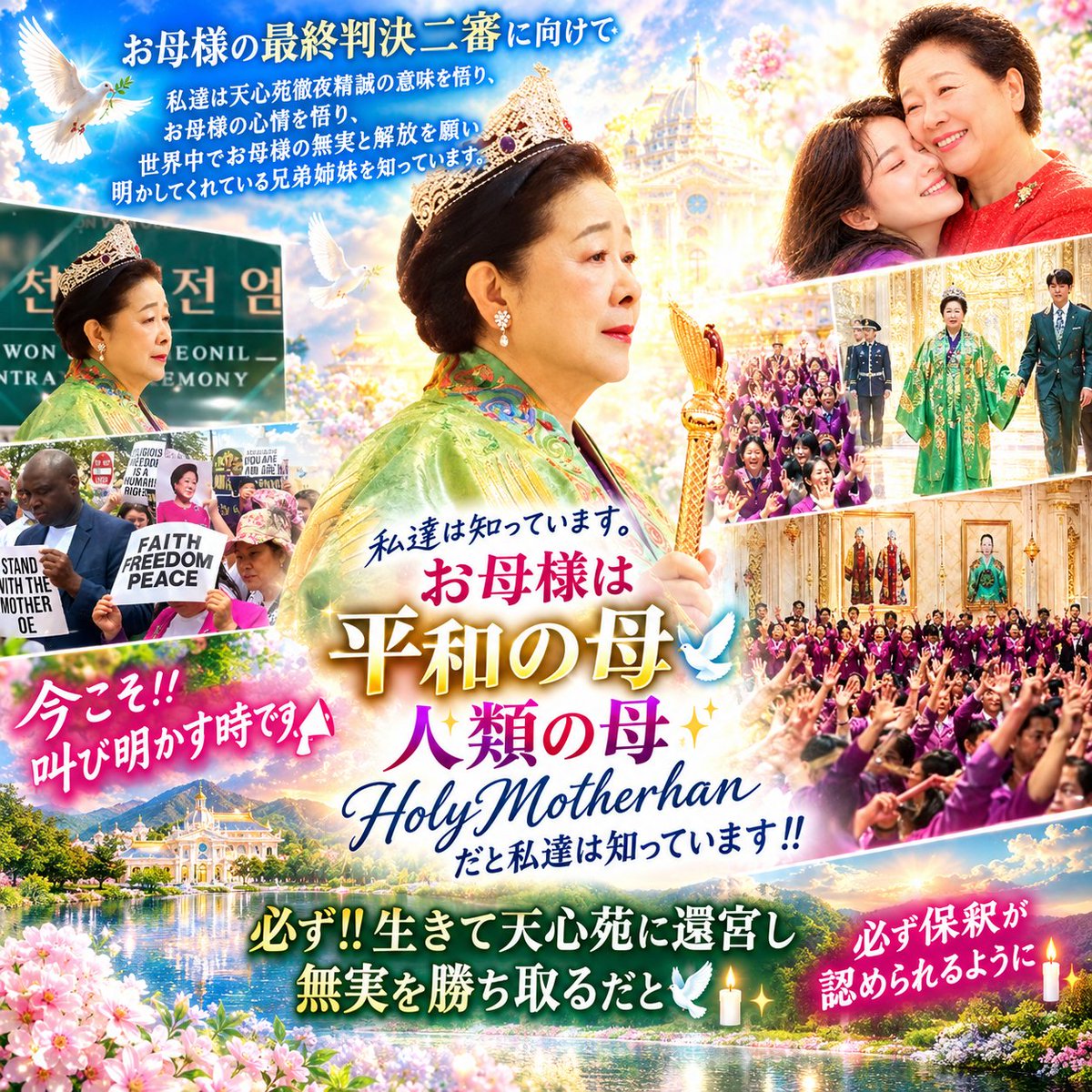 grBpVBUfEx97936's tweet photo. 私達は知っています🕊️🕯️✨お母様が平和の母🕊️✨人類の母🕯️✨HolyMotherhan真のお母様だと📢
天心苑徹夜精誠祈祷会1661回突破しました。私達の参加と祈祷を意味のあるものにしましょう🕊️📢✨
必ず保釈請求が通り、無実と解放が成されるように〜‼️お母様と1つに〜🕯️✨✨ https://t.co/2cvF97rgyU