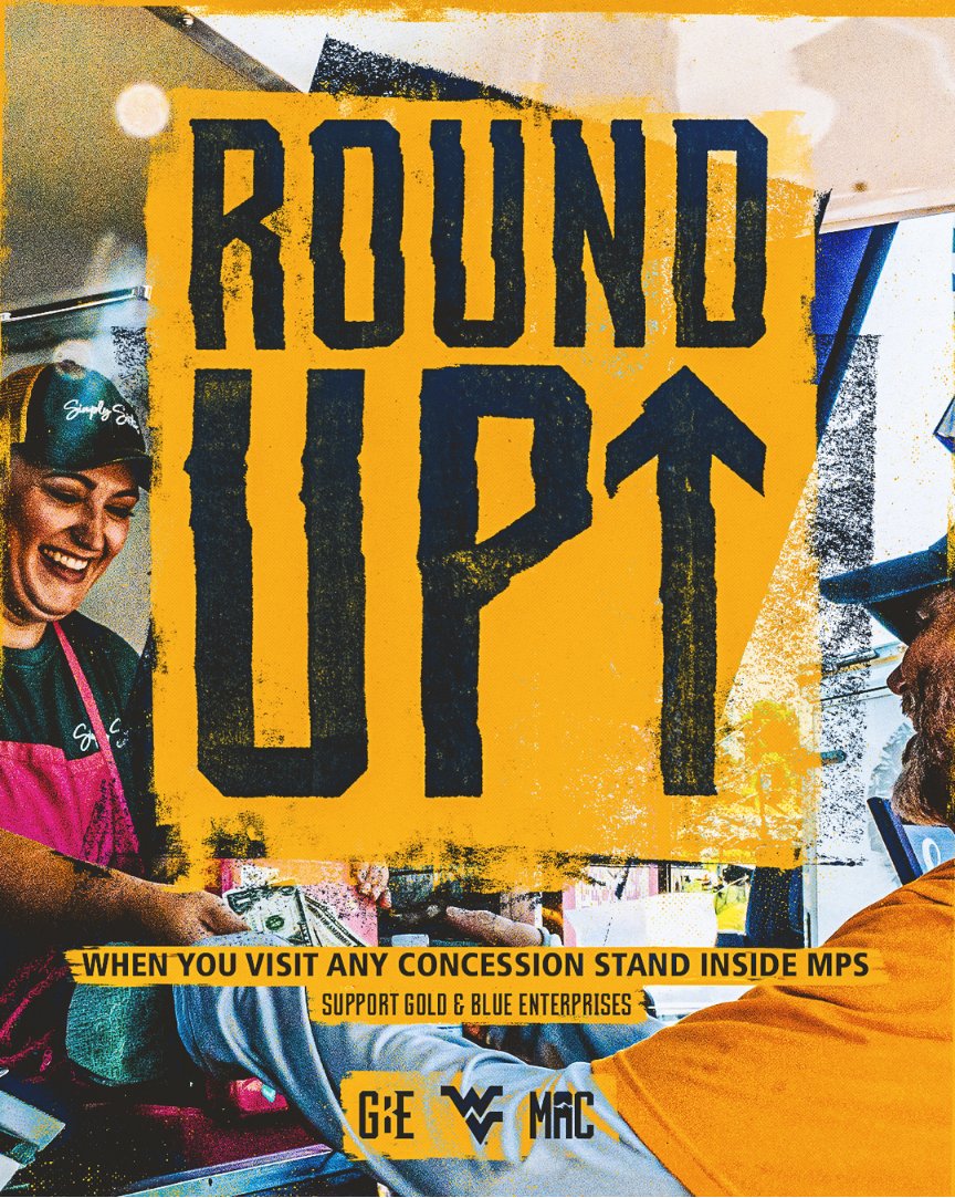 WVU_GBE's tweet photo. Mountaineer fans, your spare change can make a big impact!
The next time you grab a bite at Milan Puskar Stadium, round up to the nearest dollar for the Gold &amp; Blue Enterprises Round Up Initiative! https://t.co/GFt80ltzEN