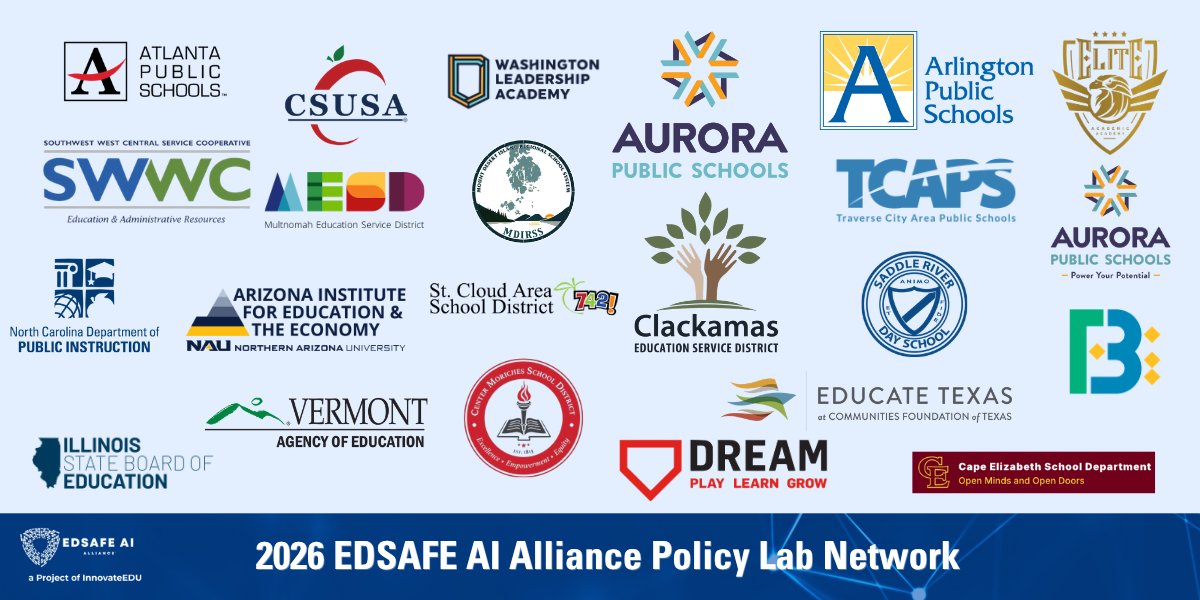 EDSAFEAI's tweet photo. Supported by https://t.co/Q7Rl6sd3ur, we’re thrilled to welcome our new District Policy Lab partners as they build the foundation to help schools navigate AI safely, ethically, and effectively. Read more: https://t.co/GM1oqzAB3Z 

#EDSAFEAI #AIinEducation #K12 #Leadership https://t.co/KmM7dmzRHO
