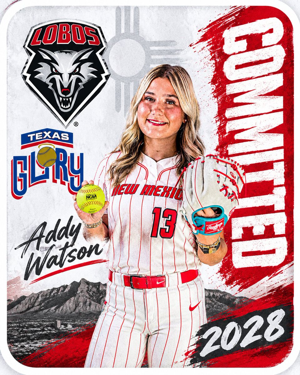 TexasGlory's tweet photo. Addy Watson commits to New Mexico. The 2028 RHP/IF/Hitter plays at Boswell HS. Congrats Addy!

#fastpitch #committed
@eastonfastpitch @ripitsports @bsnsports @sqairz @pitchcom_sports @gmsportsmedia1 @dmngregriddle @linedsoftball @extrainningsb https://t.co/rR7eUs1NC0