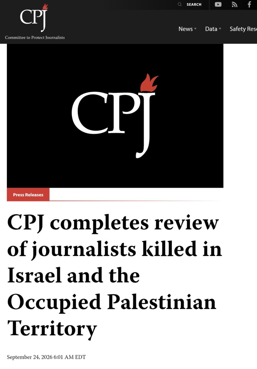 EFischberger's tweet photo. For nearly three years, CPJ helped push the incendiary narrative that Israel was systematically slaughtering journalists.

Now CPJ just announced that it has removed another 22 people from its database. Twenty were removed after new research established “engagement in combat," meaning terrorism.

That’s on top of 8 it had already removed after determining they were Hamas or PIJ combatants.

So CPJ has now removed 28 supposed journalists for literal participation in hostilities.

And understand how absurdly narrow CPJ’s standard is. Affiliation with Hamas or PIJ doesn’t disqualify you. Even membership in an armed group doesn’t automatically disqualify you. CPJ only draws the line at actual engagement in combat.

Yet even by that ridiculous standard, 28 names failed their test.

The review began after Hamas and PIJ themselves published obituaries identifying supposed “journalists” as combatants. And those obituaries keep coming.

CPJ’s credibility should be in tatters — for good.
