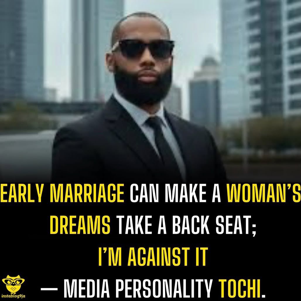 instablog9ja's tweet photo. Early marriage can make a woman’s dreams take a back seat; I’m against it — Media Personality Tochi. https://t.co/Sgzut8Q1Bq