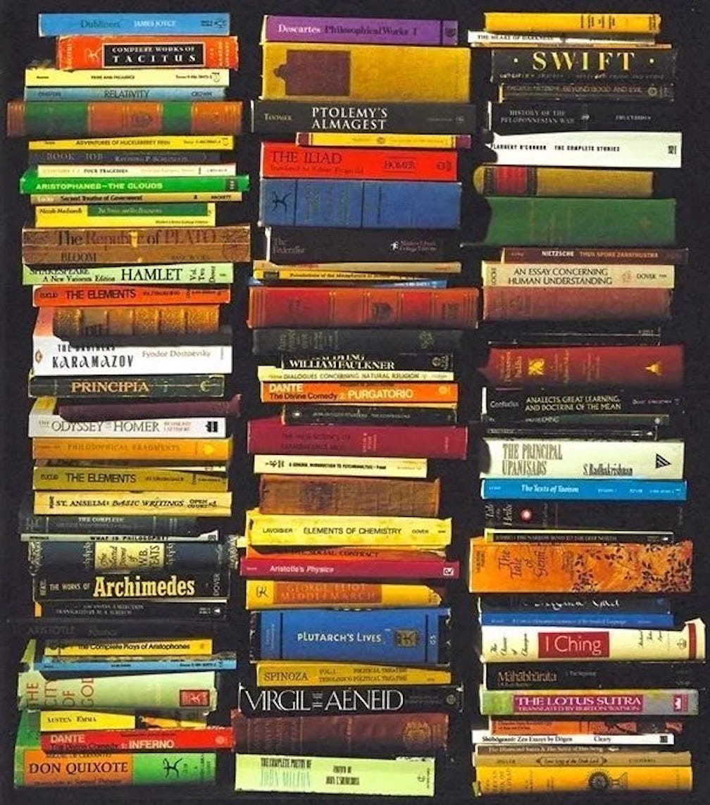 CLT_Exam's tweet photo. Most colleges come up with every tactic under the sun to attract prospective students.

St. John's in Annapolis just took a picture of their reading list. Countless students made their decision because of it. https://t.co/6xKFcNAFRc