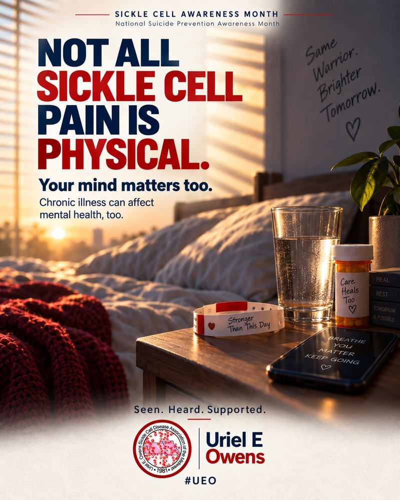 UEOSickleCell's tweet photo. Not all sickle cell pain shows up on a scan. Depression and anxiety are more common in people living with SCD, and both are treatable. Mental health care belongs in the care plan. 988 is there any hour, free and confidential. 💙
https://t.co/sSk6hXPo9B #SickleCell https://t.co/pCvhQsMSry