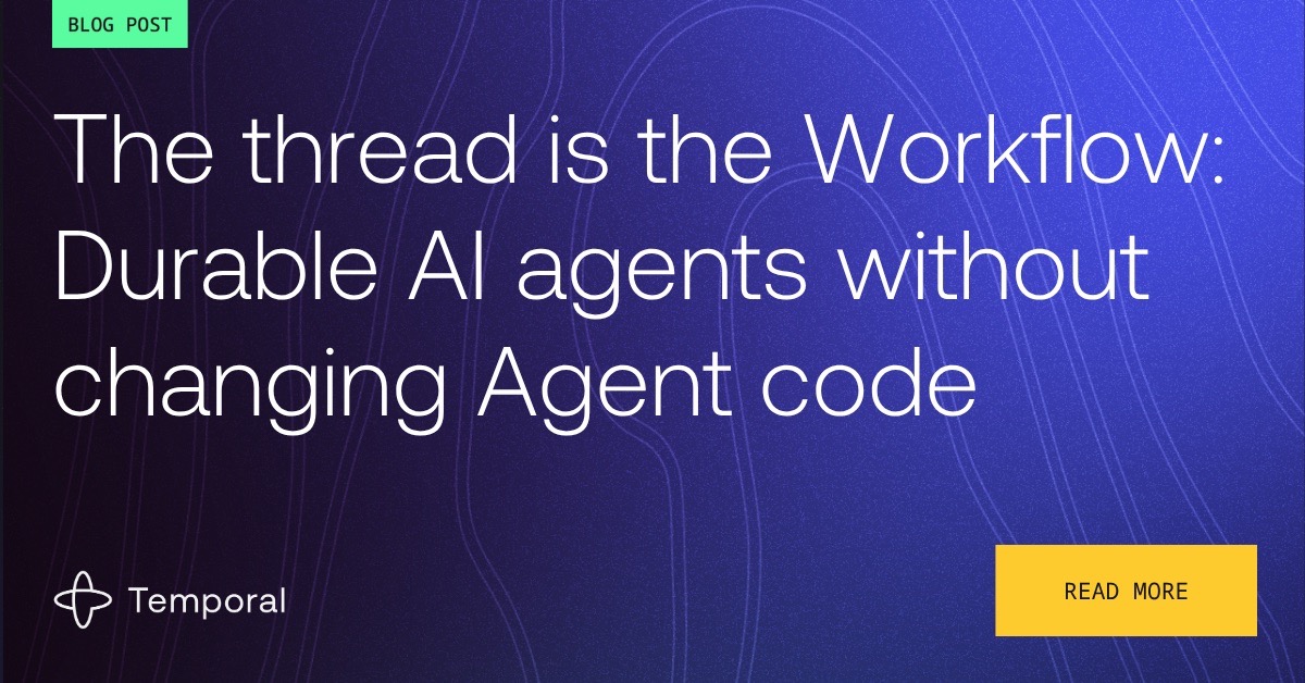 temporalio's tweet photo. What if an AI agent could become durable without changing the agent code itself?

In this guest post, Greg Haskins, co-founder and CTO at Manetu, explains how AgentVisor maps Agent Protocol Threads to Temporal Workflows so agent state, checkpoints, and long-running sessions can survive crashes and resume elsewhere.

Read more: https://t.co/xn0KJNblrr