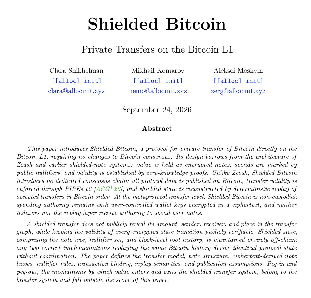 allocinitxyz's tweet photo. Shielded Bitcoin: Private Transfers on Bitcoin L1 https://t.co/X7nZRzDiJ7