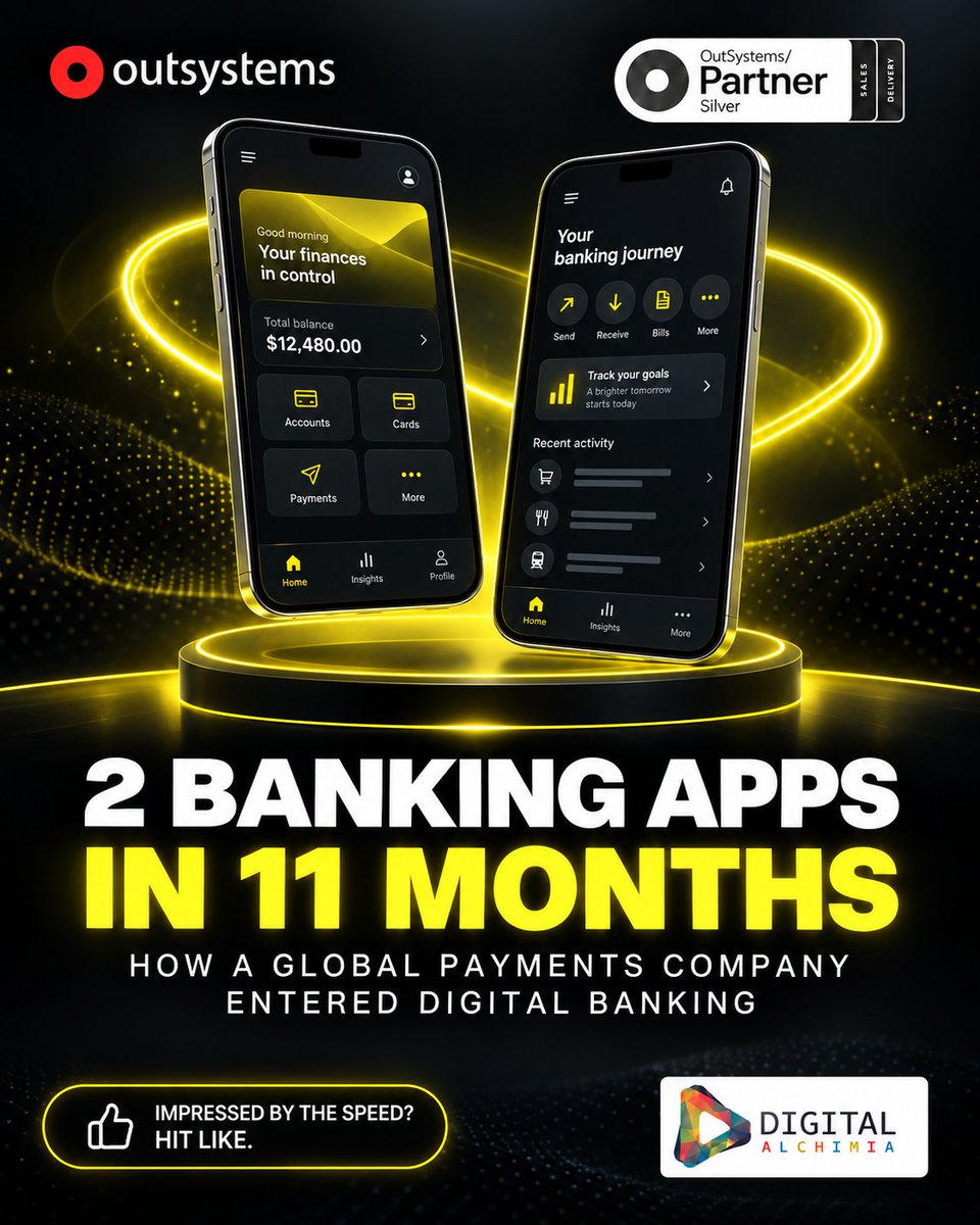 rafaoutsystems's tweet photo. A global payments company launched 2 digital banking apps in 11 months with OutSystems. #DigitalBanking #OutSystems https://t.co/1KArd3QQN7