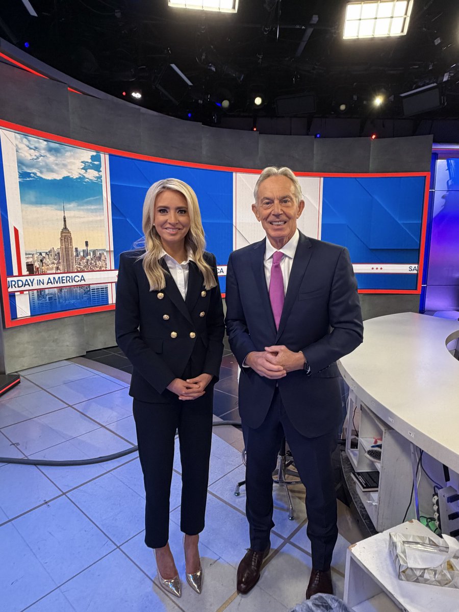 SatAmericaFNC's tweet photo. THIS SATURDAY: Former U.K. Prime Minister Tony Blair joins @KayleighMcEnany in studio for a wide-ranging interview. 

Tune in to Saturday in America at 10am ET on @FoxNews! 🇺🇸 https://t.co/NBQqT2TknR