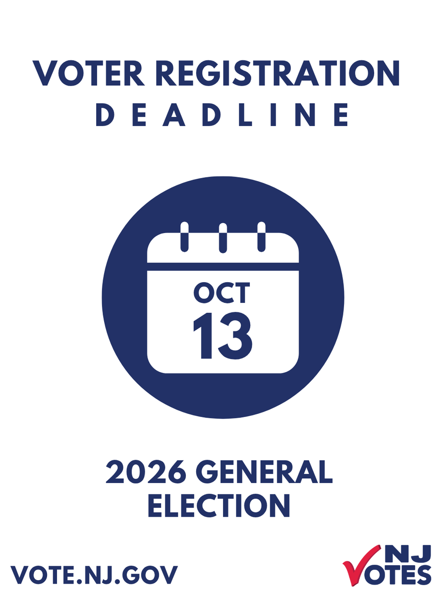 NJ_Votes's tweet photo. Turning 18 on or before November 3, 2026? You can vote in the 2026 General Election! Register now or before the Voter Registration Deadline, Tuesday, October 13. Learn more at https://t.co/cQuyqgPXV2. #NJVotes https://t.co/sE6mSRT8Ib